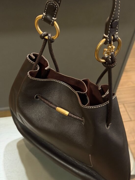 Tory Burch Handbags - Tory Burch Dark Brown Leather Hobo with Gold Hardware